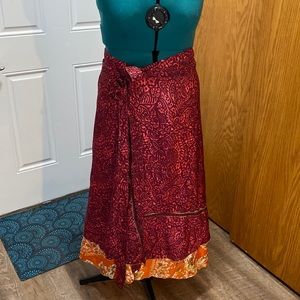 Reversible wrap silk skirt